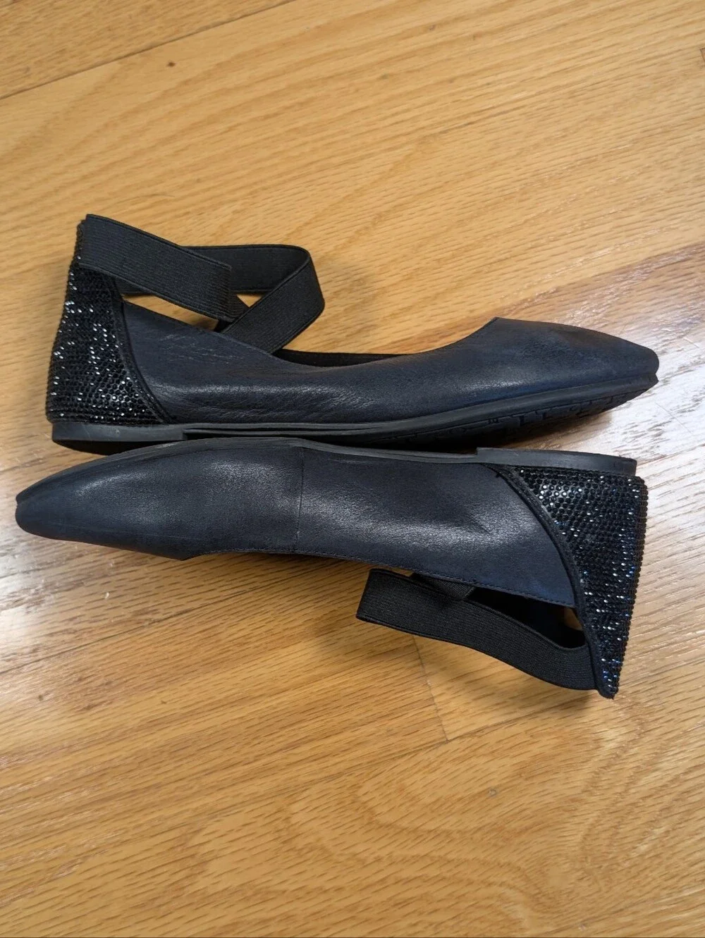 Copper Key - Girls' Loviee Black Leather W/Rhinestones Ballet Flats Size 4